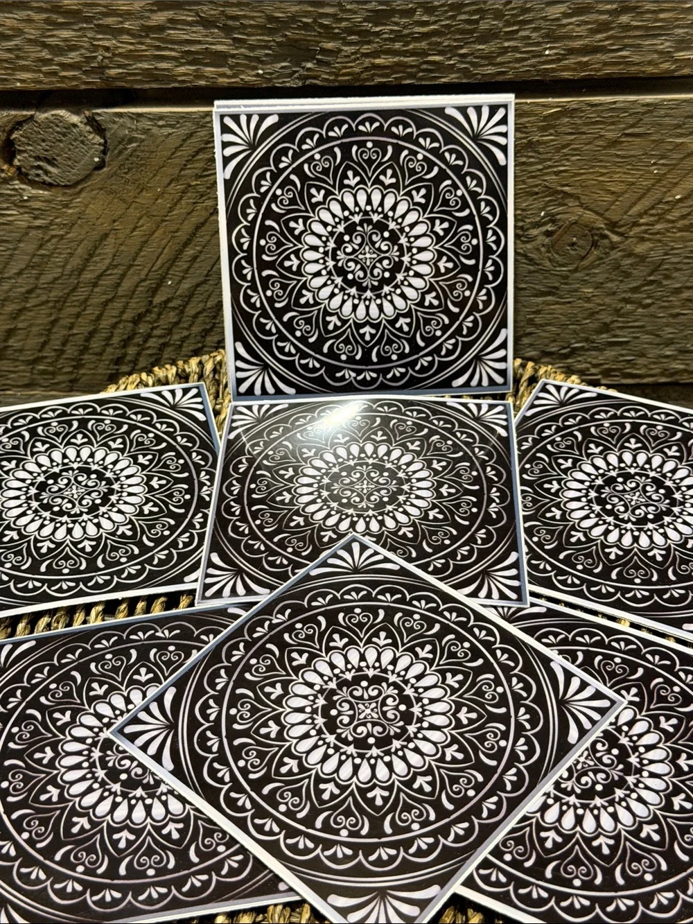 Set of 15 Black & White Mandala Decorative Tiles Peel & Stick Art Decals 4